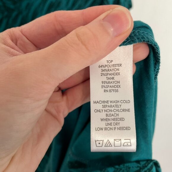 LOGO BY LORI GOLDSTEIN Printed Tank Teal Green Blue Geometric Asymmetrical Tunic - Picture 12 of 16